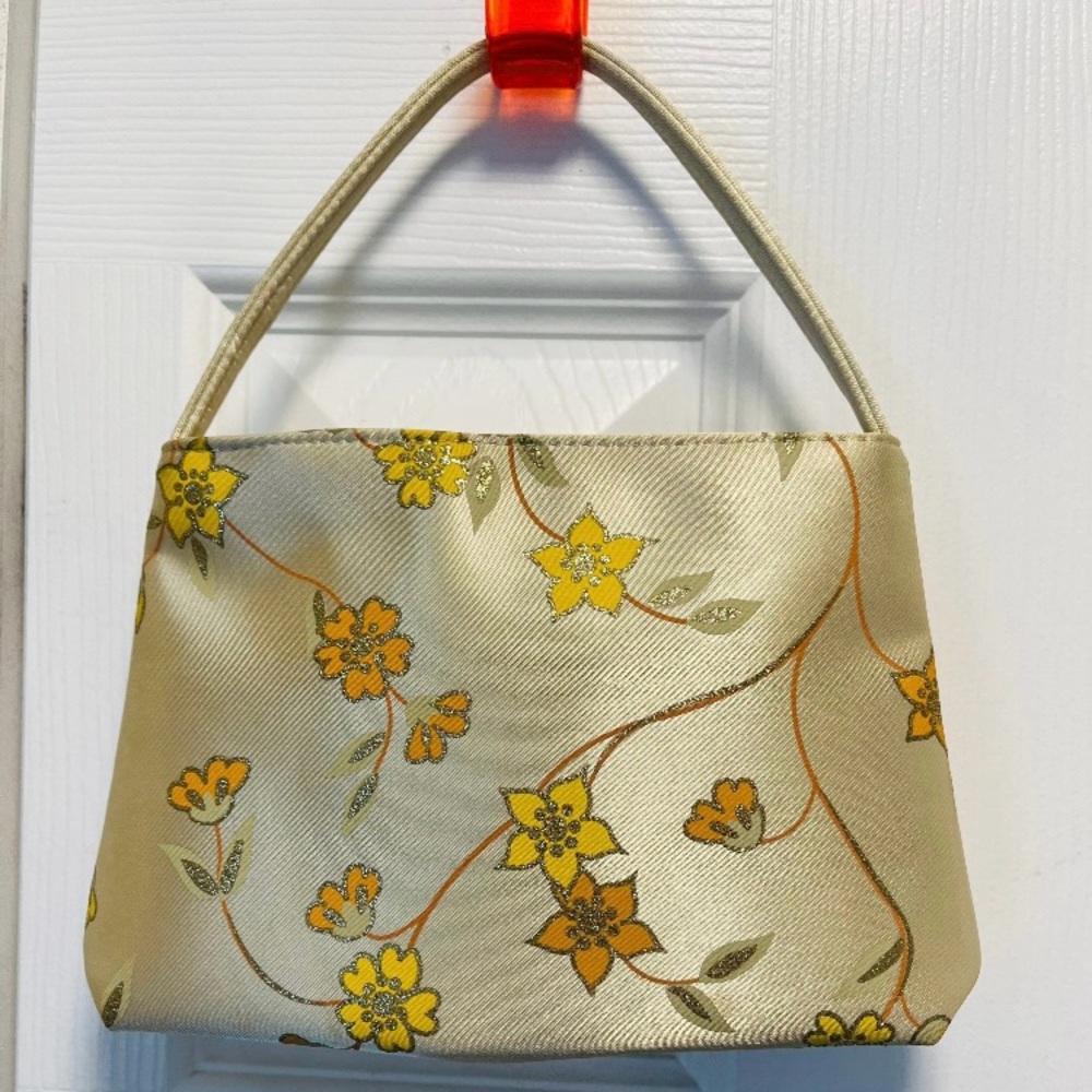 50’s/60’s Vintage-Yellow, Satin, Floral, Evening, Mini, Handbag